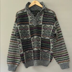 Vintage Men’s Wool Blend Quarter Zip Pullover Sweater Size Large‎ Geometric 80s